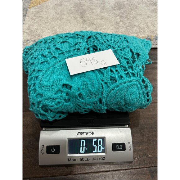 Farmers Market By Oneworld Lace Trim Open Front Cardigan Teal Sz Large Crinkle - Picture 10 of 10